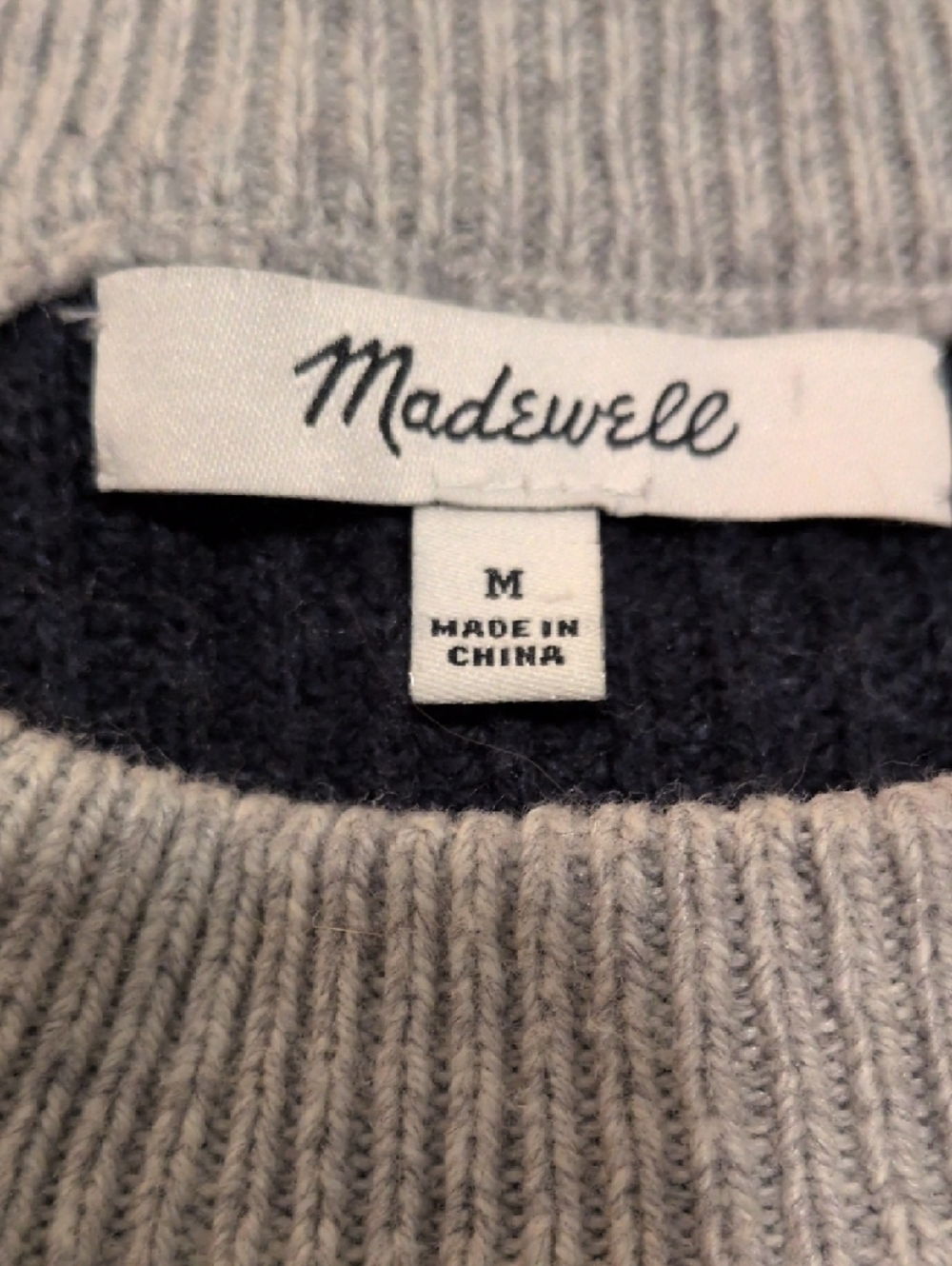 Madewell Two-Tone Gray and Navy Blue Crewneck Sweater - Picture 2 of 6